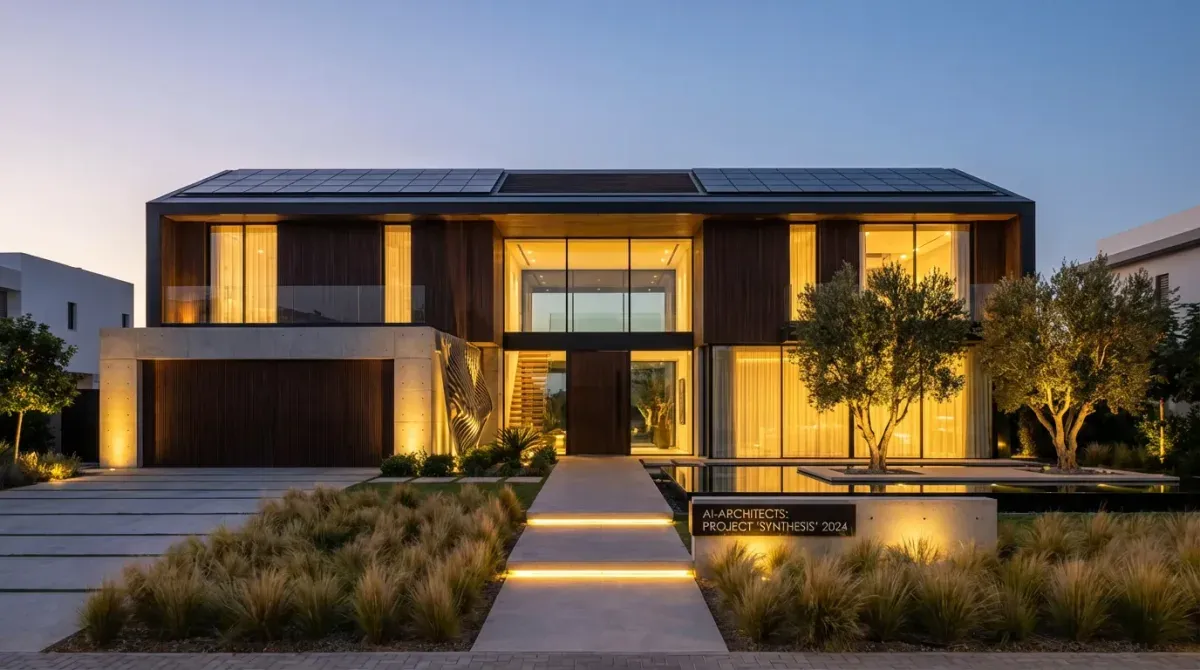 AI-transformed home exterior with modern landscaping and siding