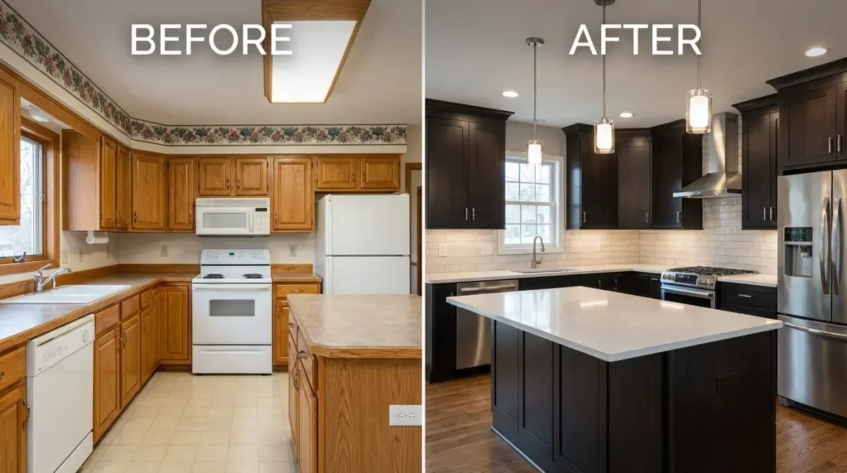 Before and after AI kitchen design transformation