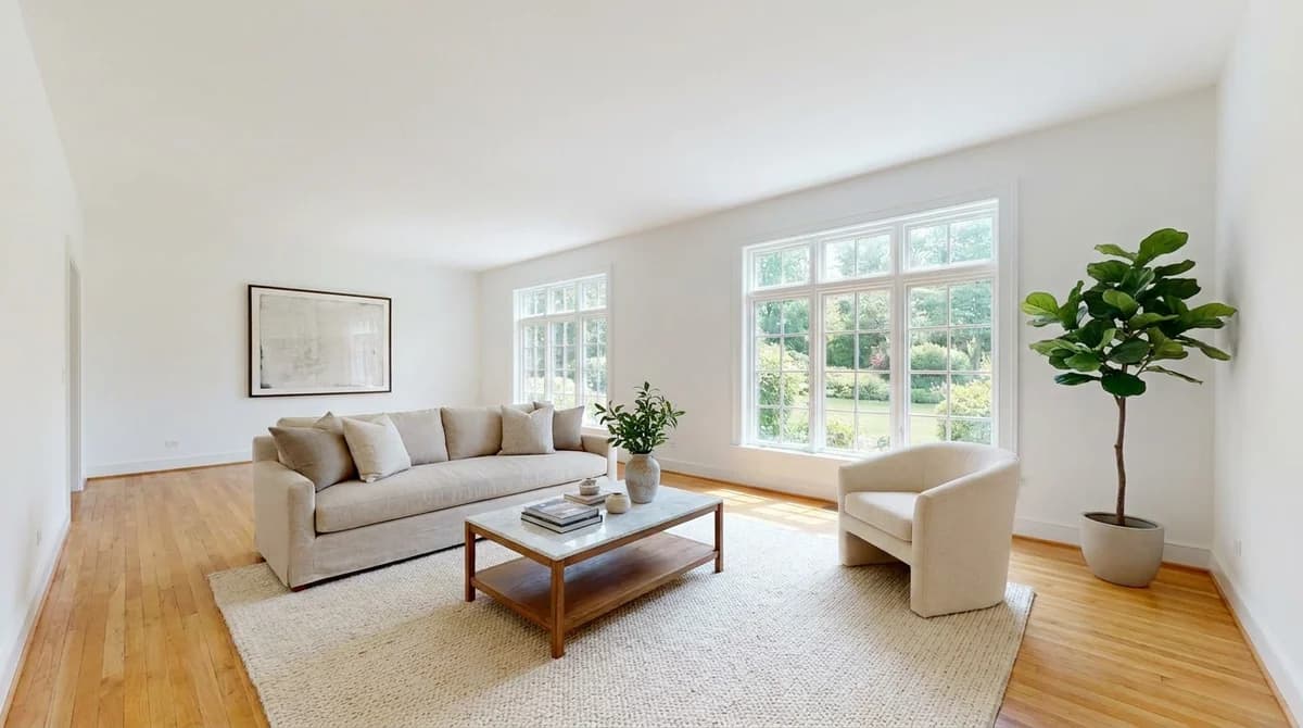 Lo stesso soggiorno dopo l'home staging virtuale con AI