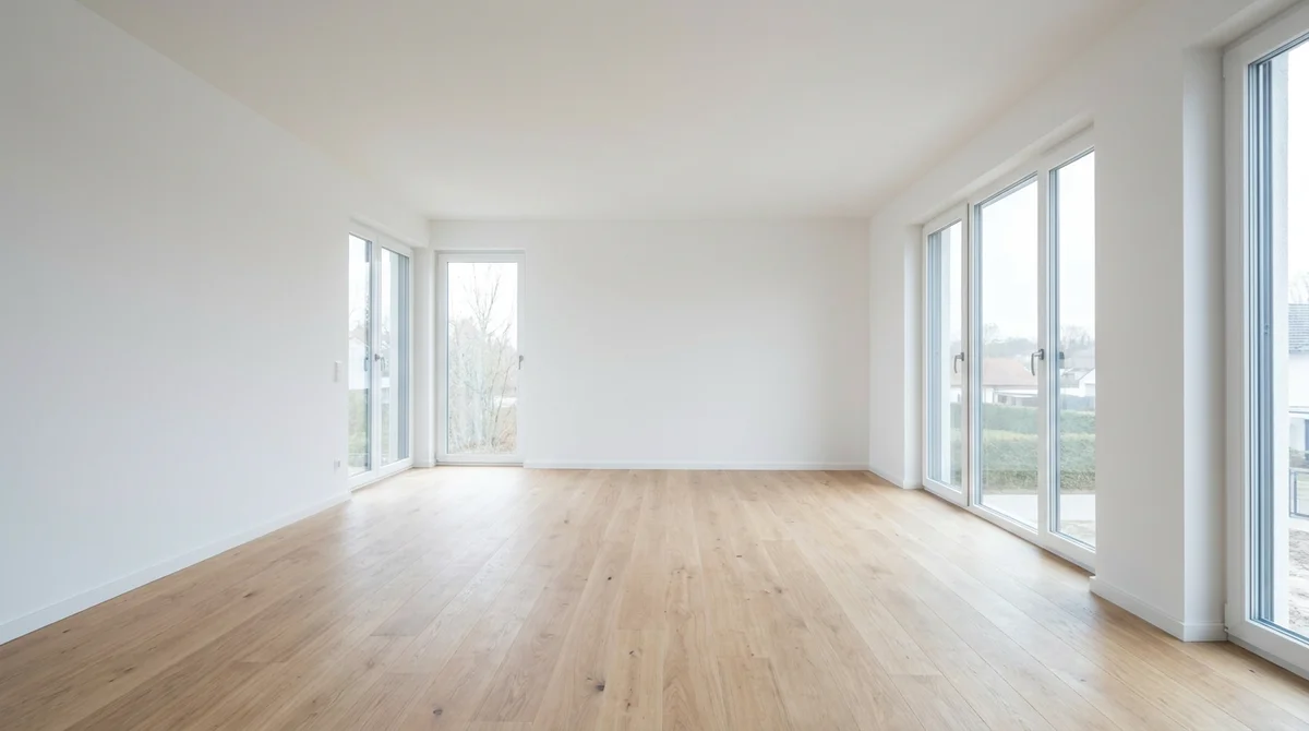 Empty living room as shot, before virtual staging
