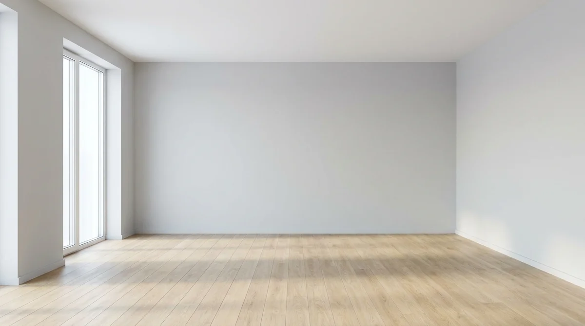 Salón vacío y sin amueblar, antes del diseño de interiores con IA