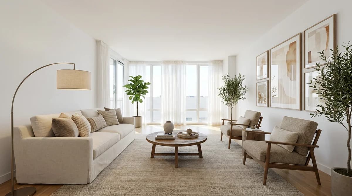 La même pièce transformée en concept de décoration aménagé et photoréaliste