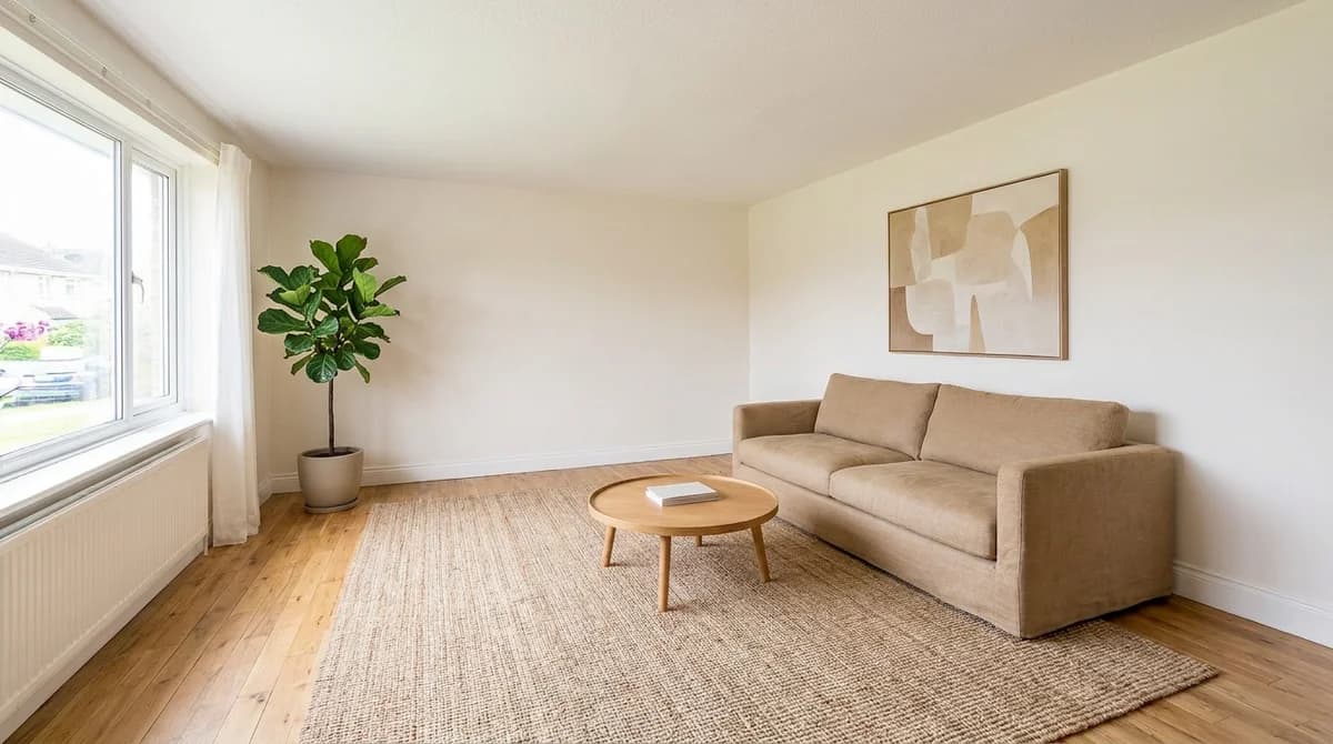 Le même salon repensé dans un style minimaliste apaisant