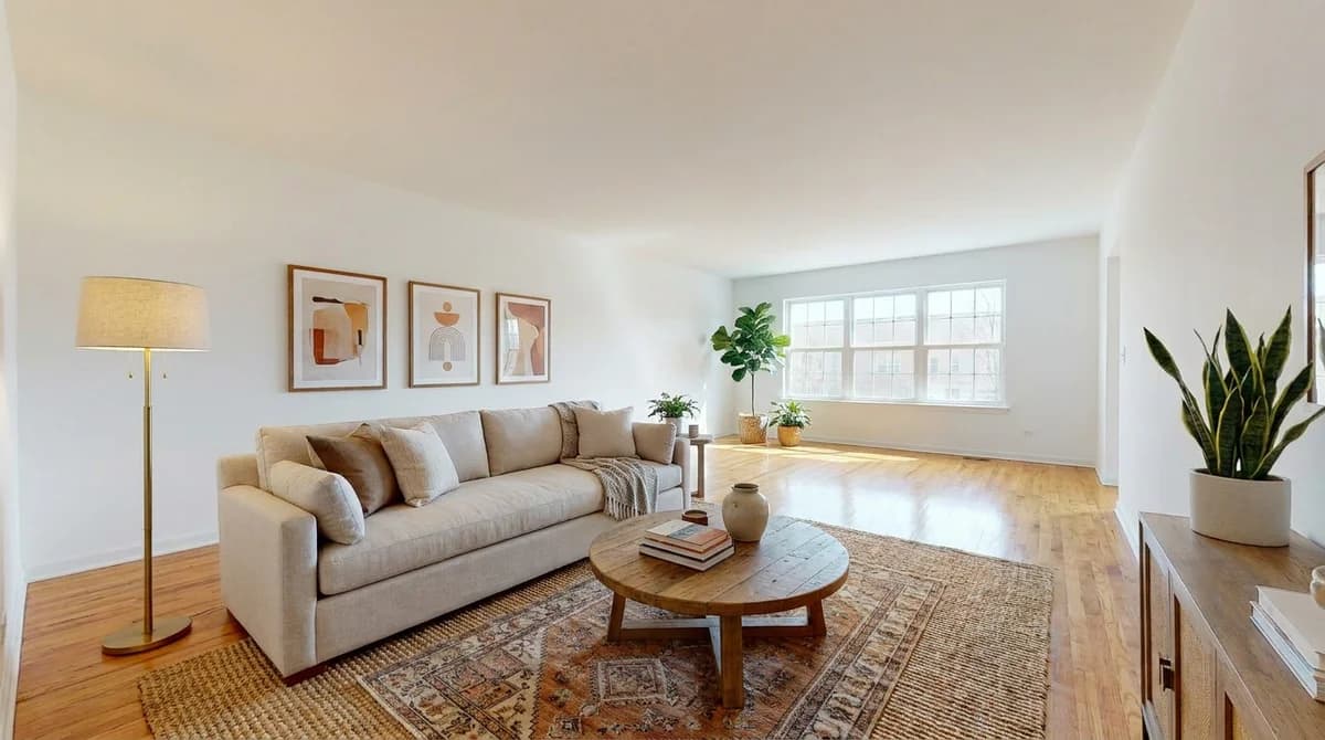Le même salon après un home staging virtuel par IA