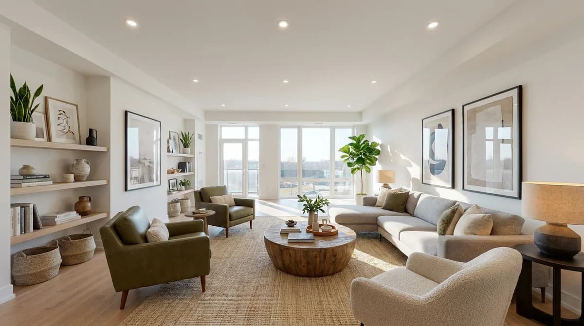 Dasselbe Wohnzimmer nach dem virtuellen Staging mit KI