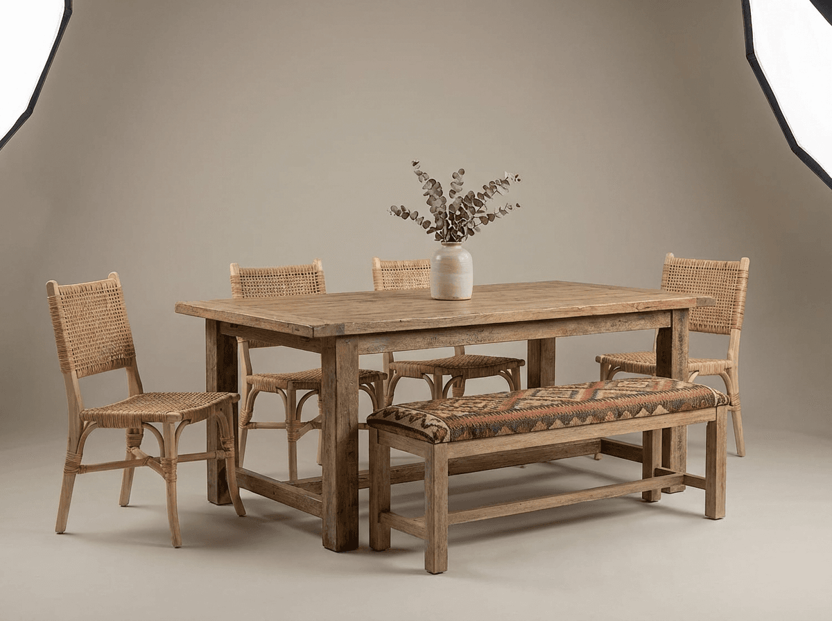 Solid wood farmhouse-style dining table