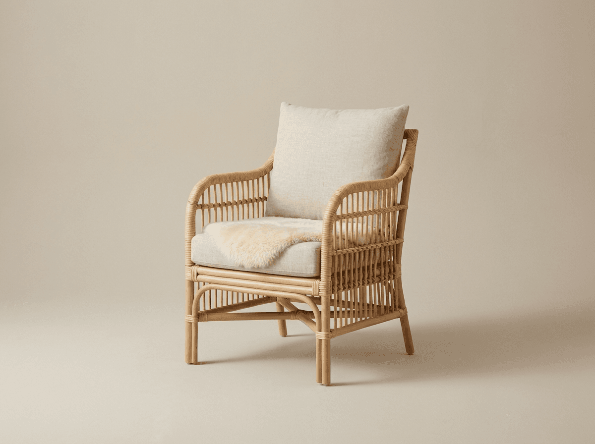 Rattan and linen desk chair