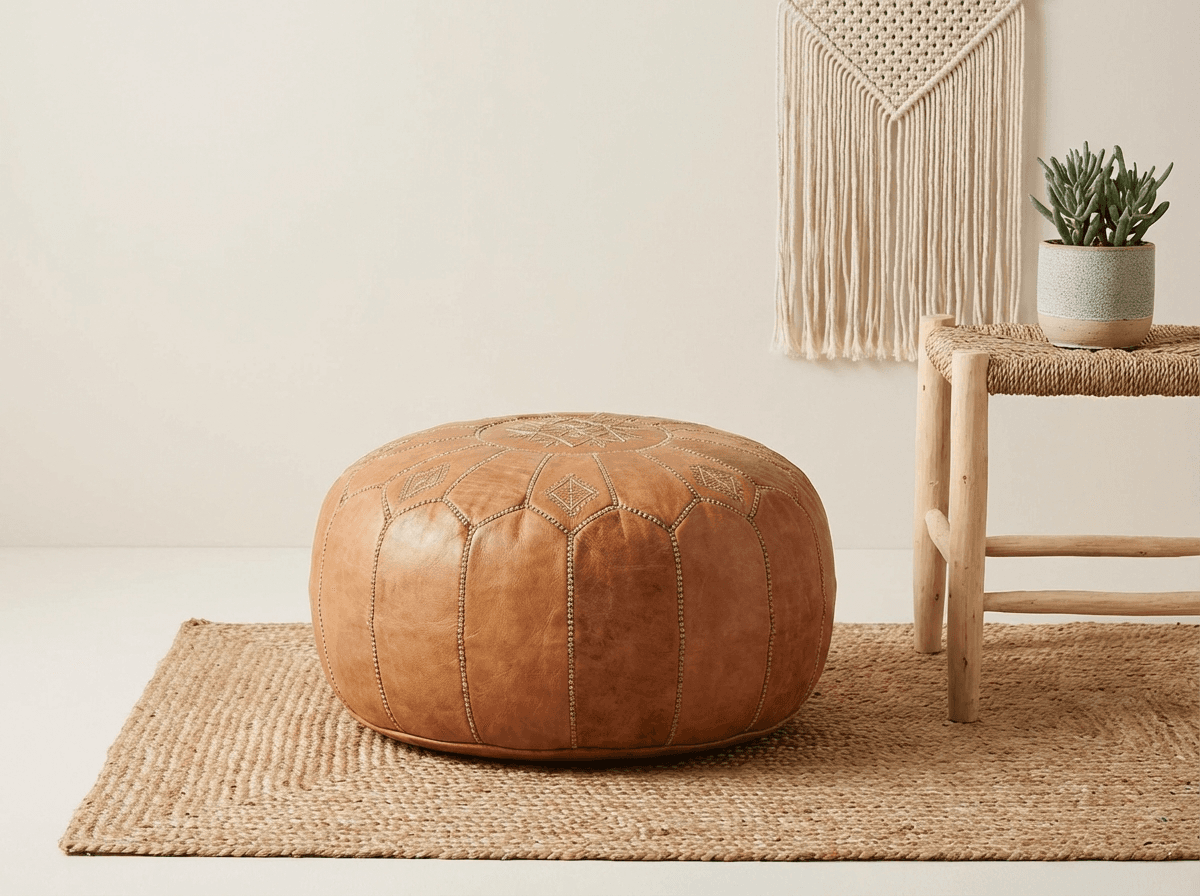 Moroccan leather pouf