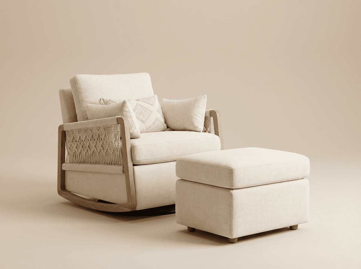 Upholstered nursing glider in linen