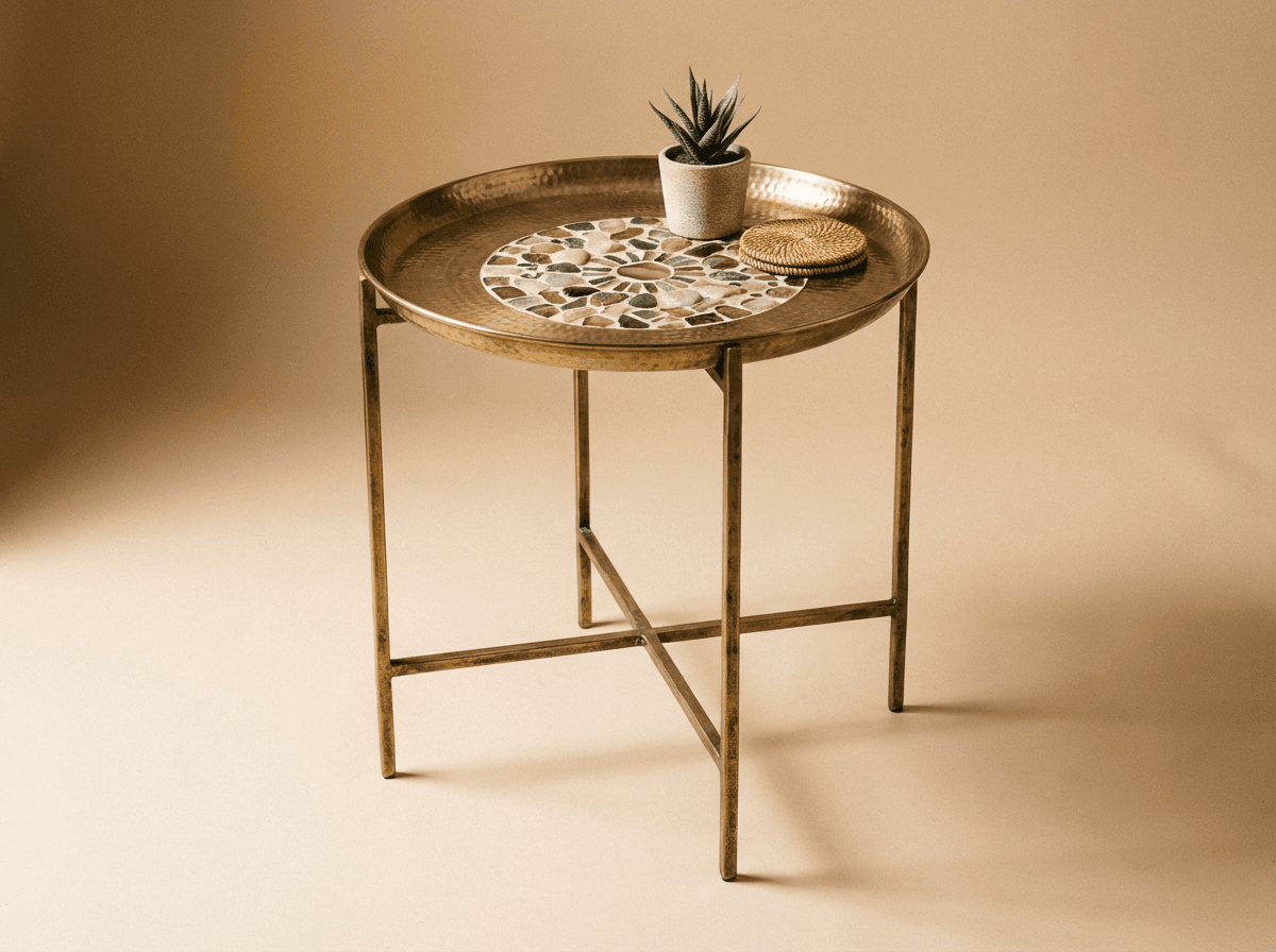 Mosaic or brass tray side table