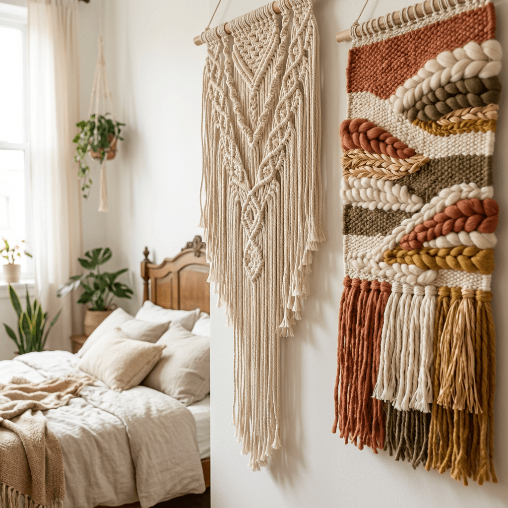 Incorporate macramé and woven wall art