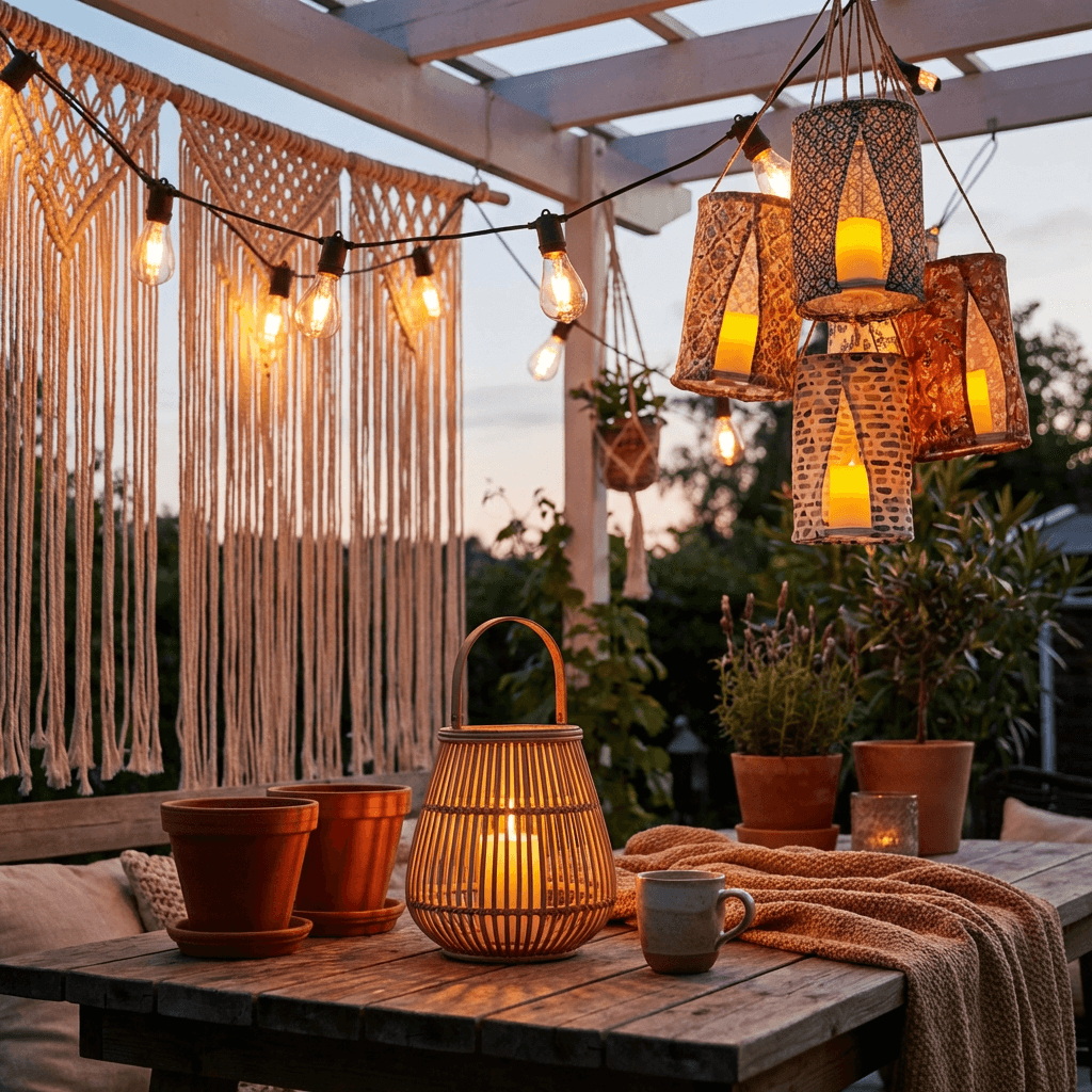 Hang string lights and lanterns for evening warmth