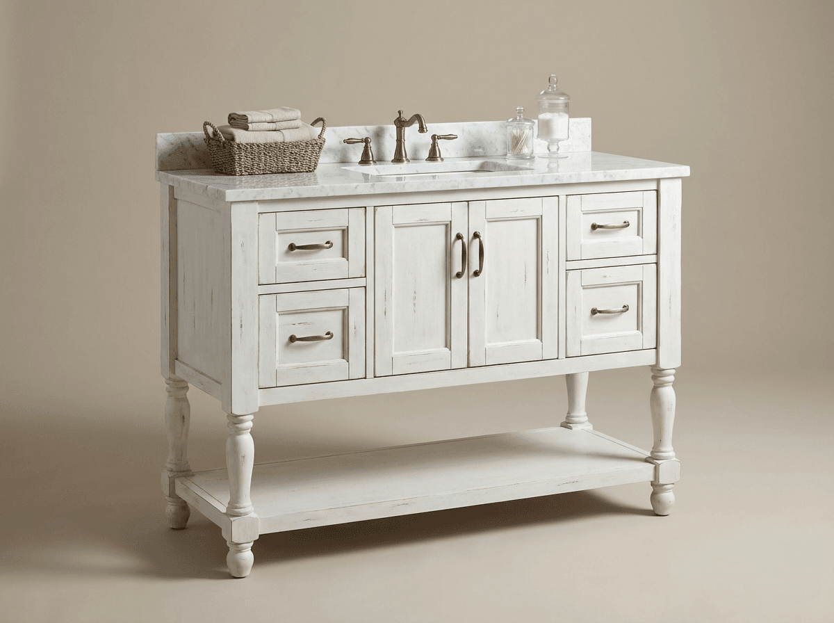 Turned-leg vanity with marble top