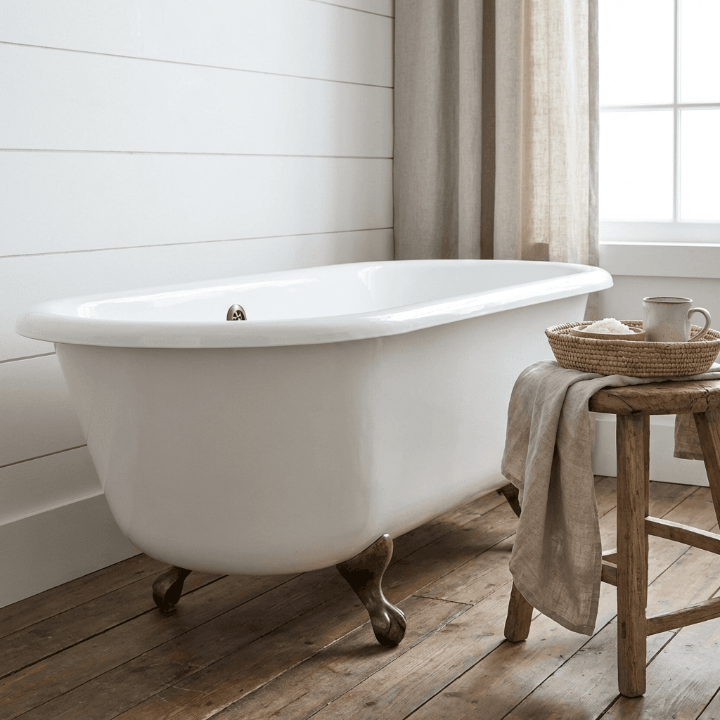 Install a freestanding clawfoot or farmhouse-style tub