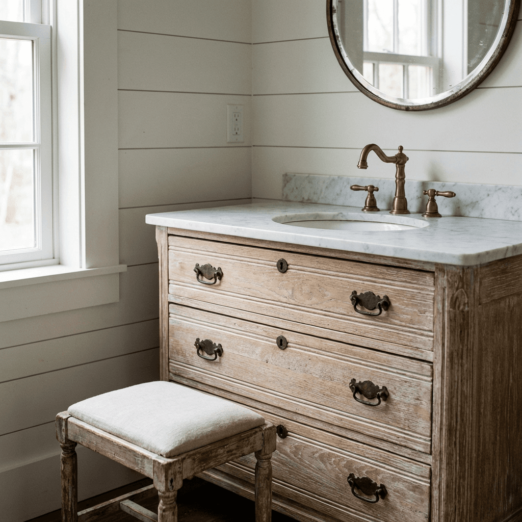 Choose a vintage-inspired vanity with furniture character