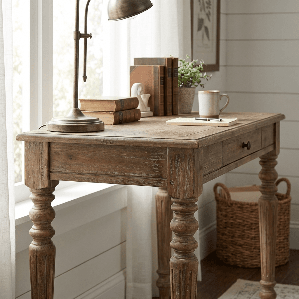 Use a writing desk with turned legs instead of a modern office desk