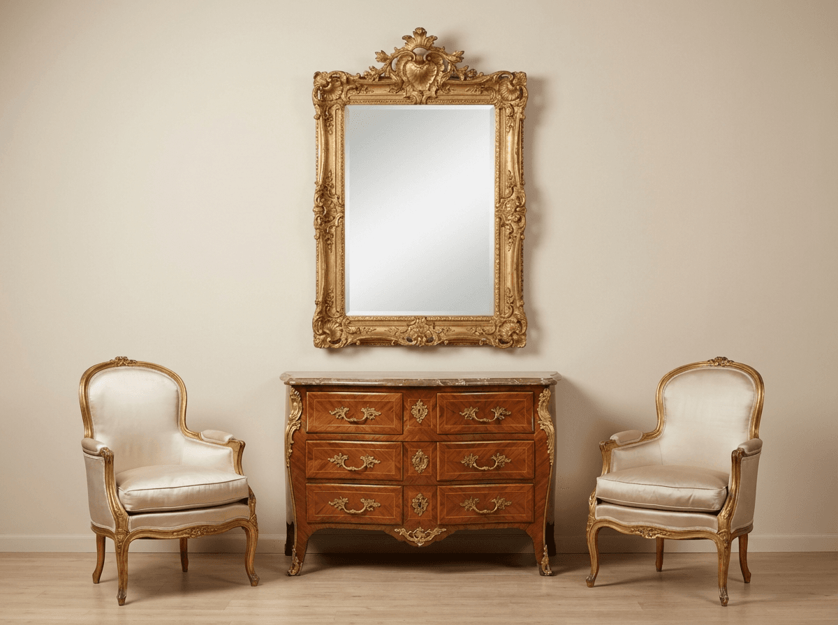 Ornate gilt-framed trumeau mirror