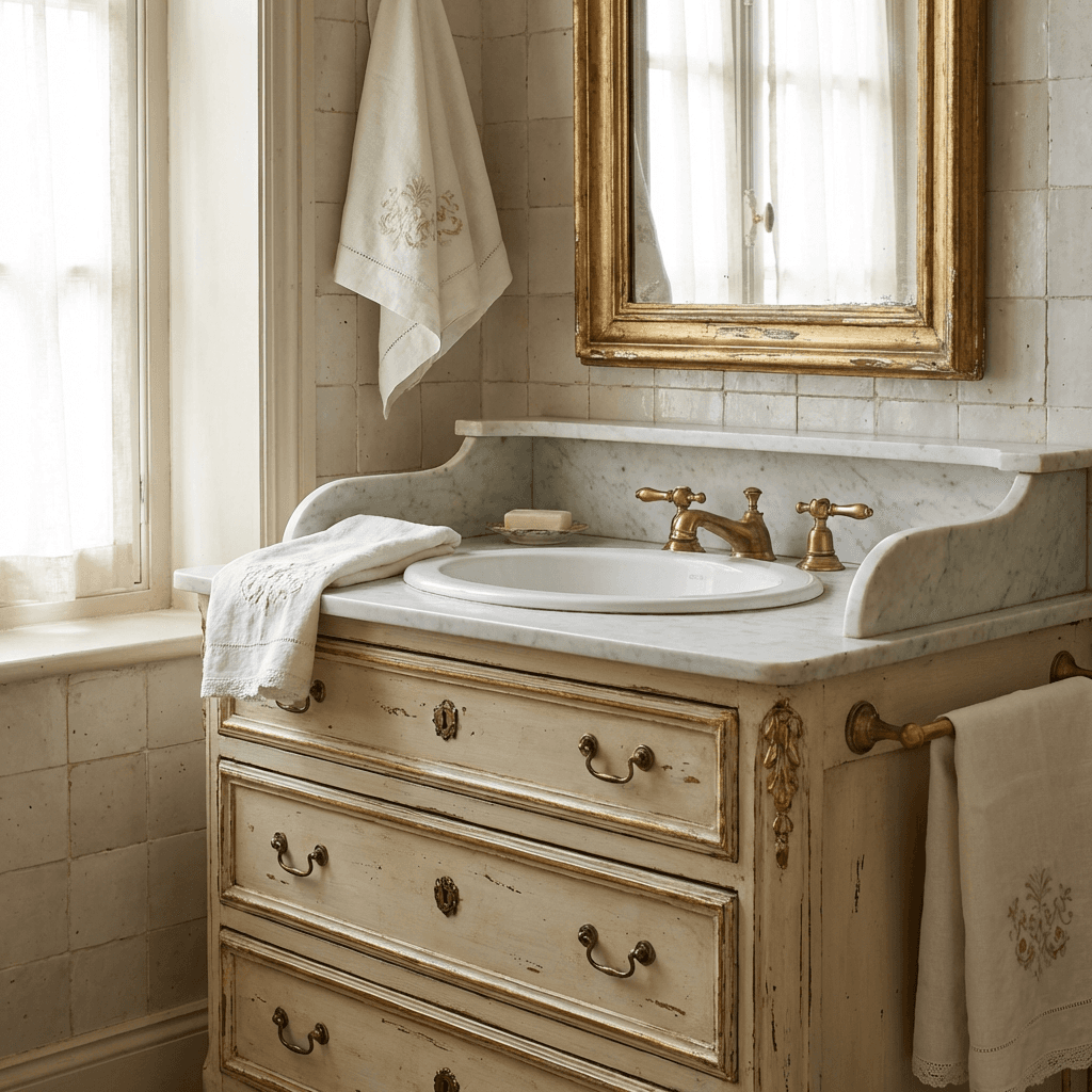 Install a vanity that looks like a converted antique