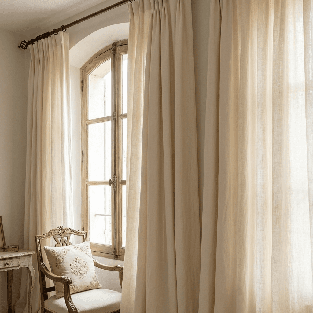 Drape the windows with soft, generous curtains