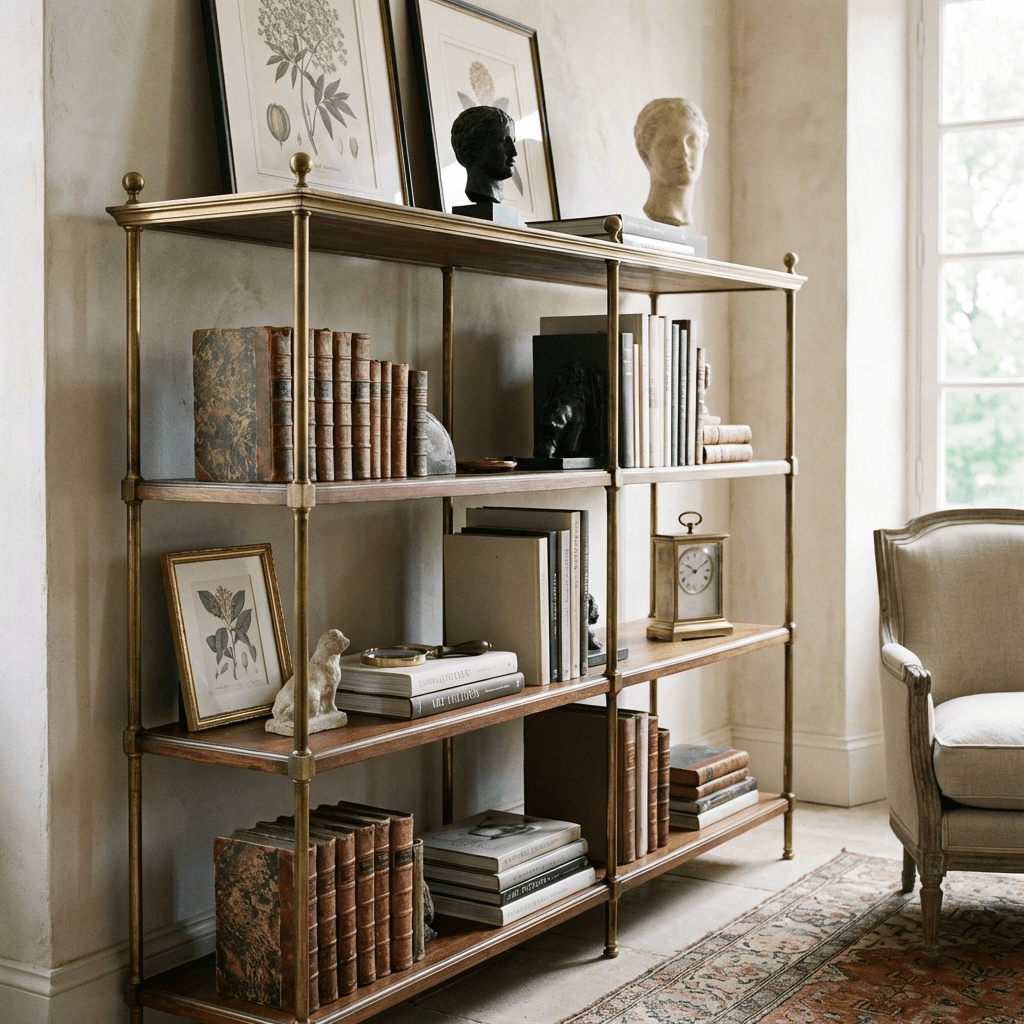 Display books and objects on an étagère rather than heavy bookcases