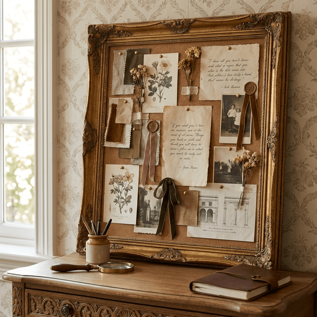 Pin an inspiration board in a gilded frame for creative display