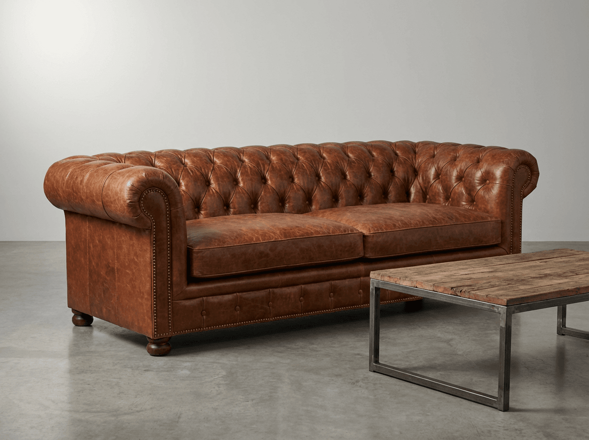 Full-grain leather Chesterfield sofa
