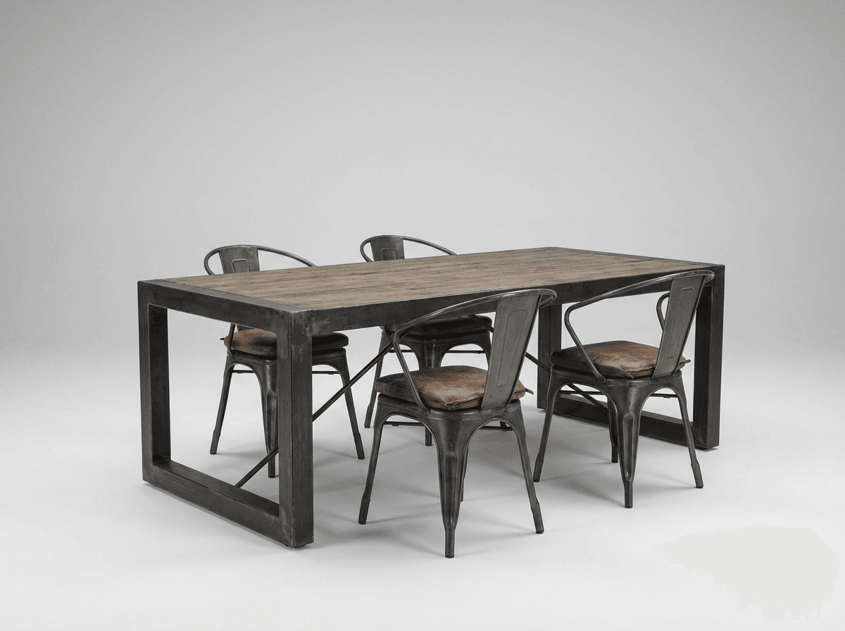 Steel-frame outdoor dining table