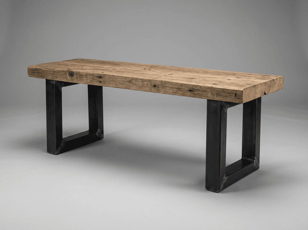 Reclaimed wood bench with steel legs