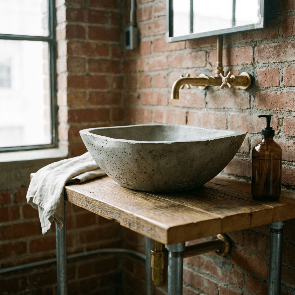 Use a concrete or stone vessel sink