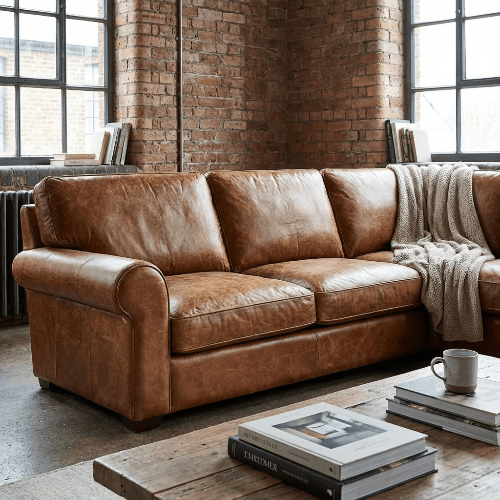 Anchor the room with a substantial leather sofa