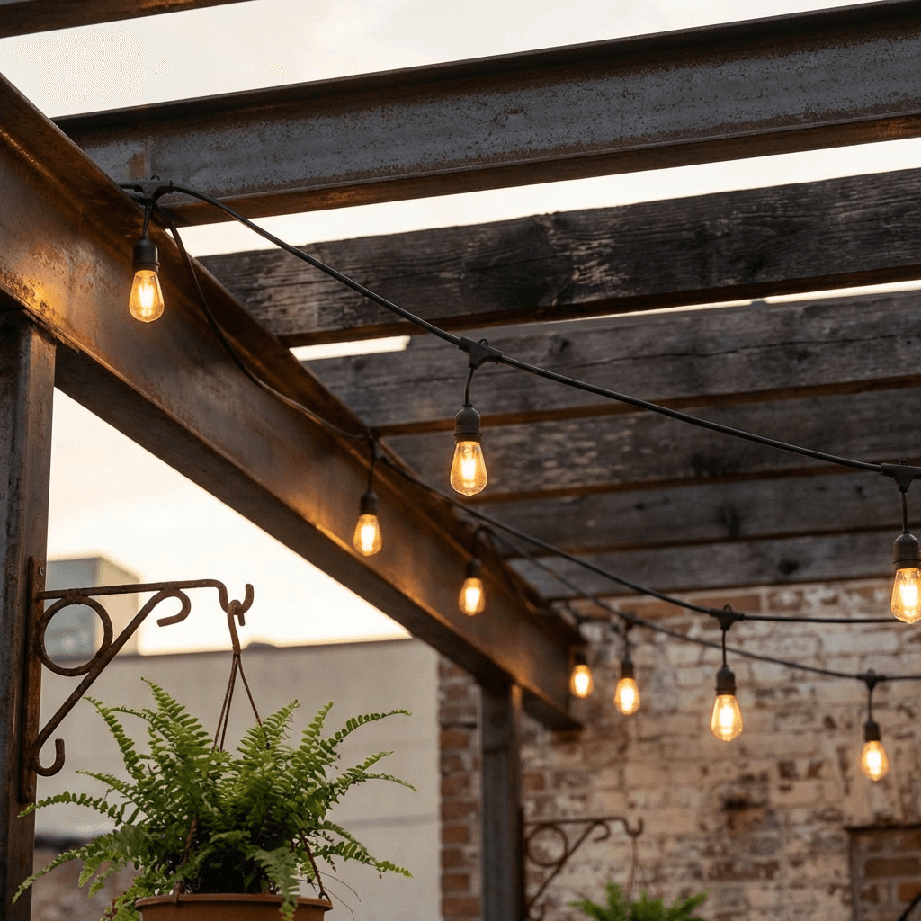 Add string lights on black wire for evening atmosphere