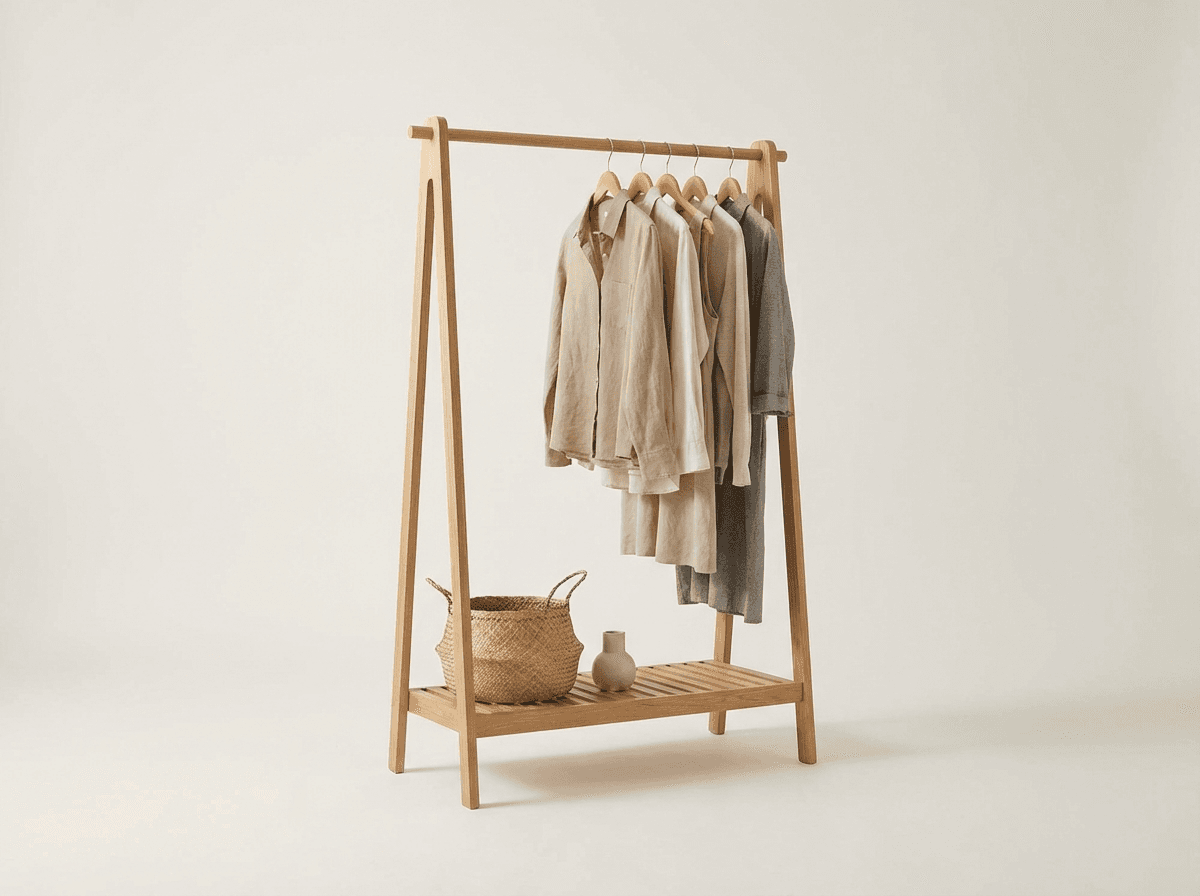 Open wooden clothing rack