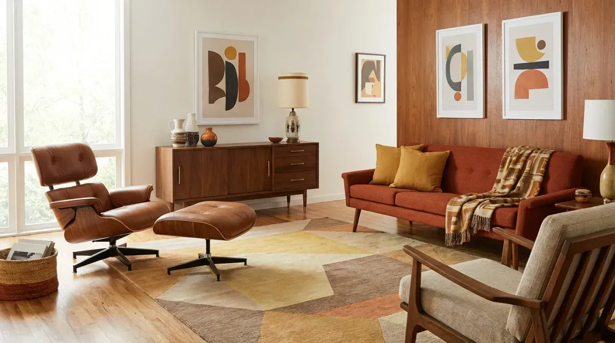 Before and after AI mid century modern design transformation
