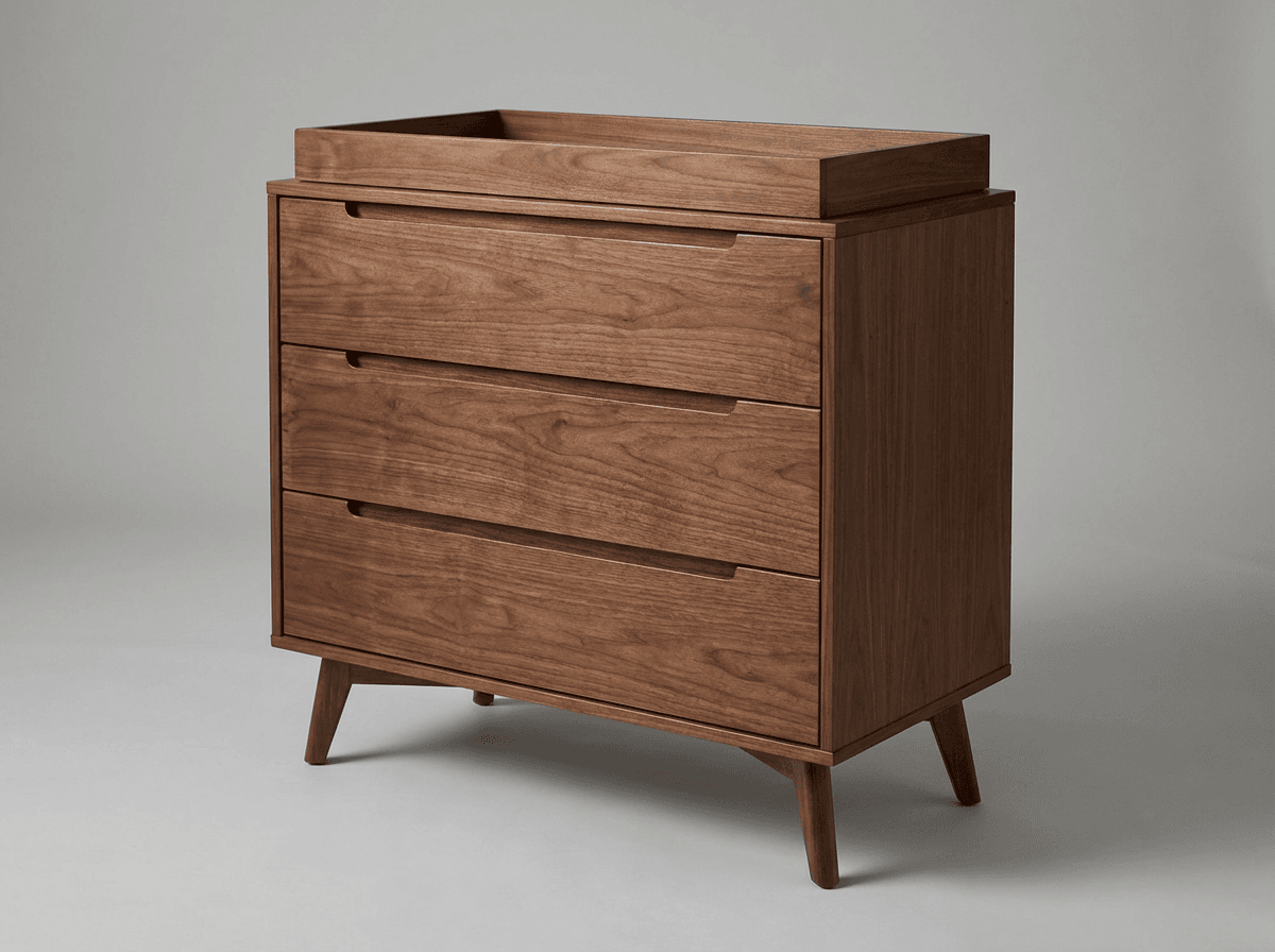 Three-drawer walnut changing dresser