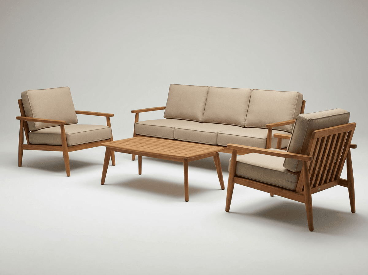 Teak outdoor lounge set with Sunbrella cushions