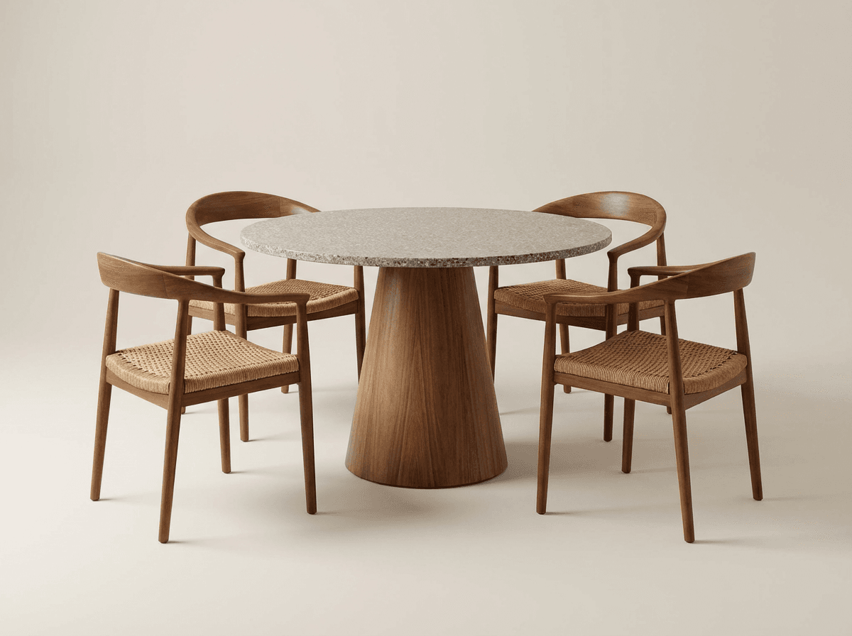 Round concrete or terrazzo dining table