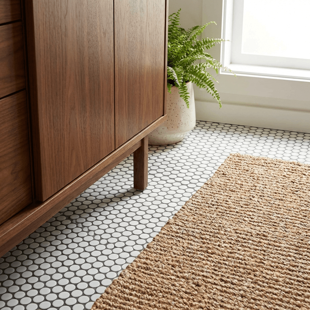 Use mosaic or penny-round floor tiles