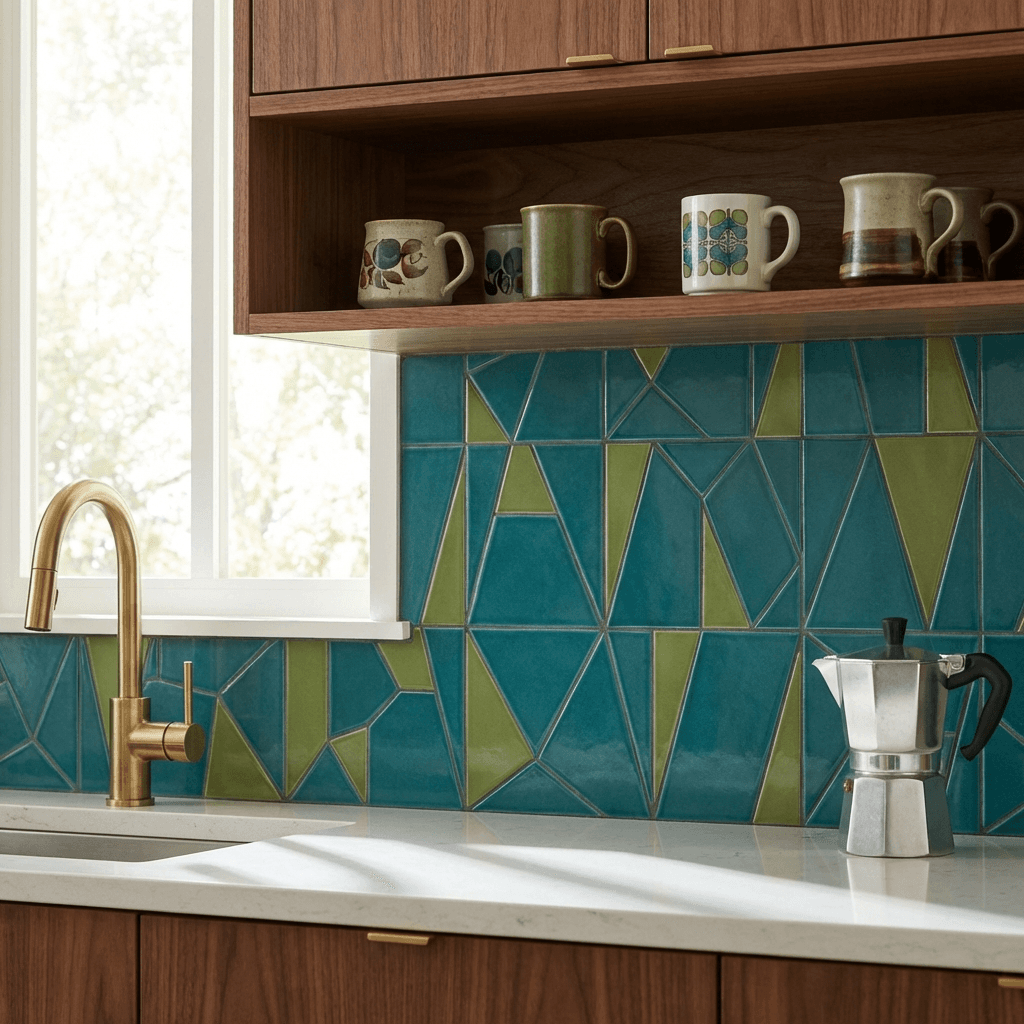 Use a geometric tile backsplash in an accent color