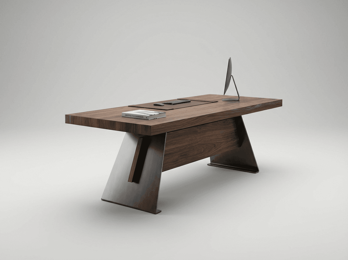 Walnut and steel executive desk