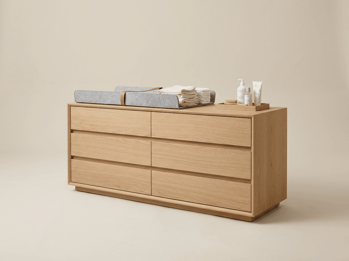 Wide low dresser as changing station