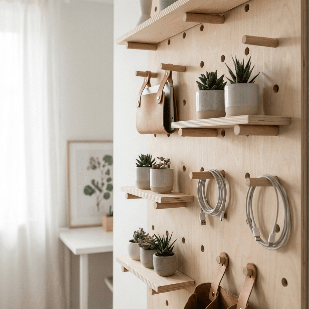 Use pegboard or wall hooks for vertical organization
