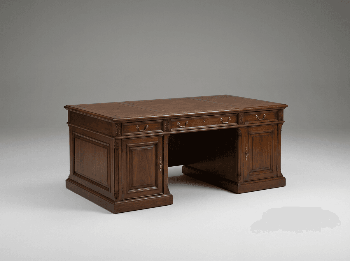 Executive pedestal desk with leather top