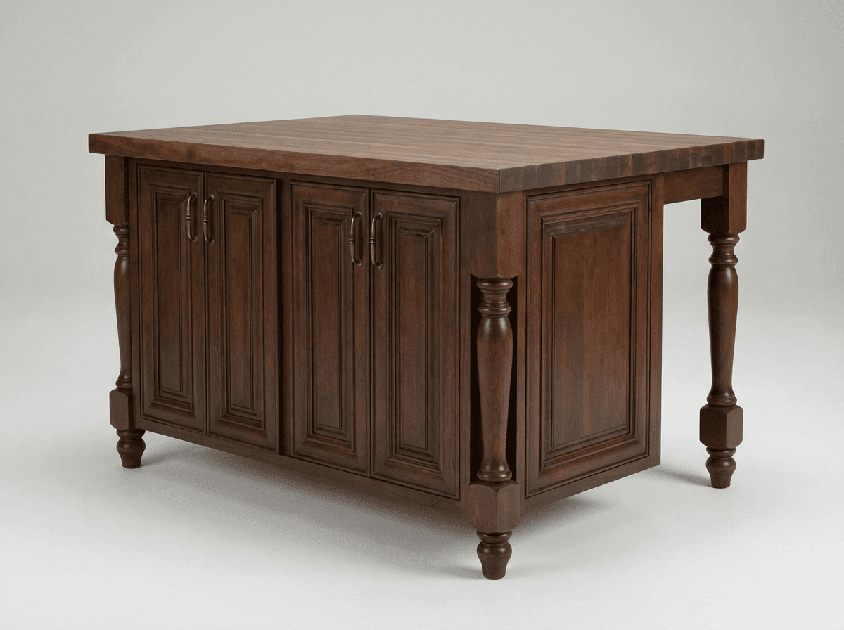 Raised-panel kitchen island with turned legs