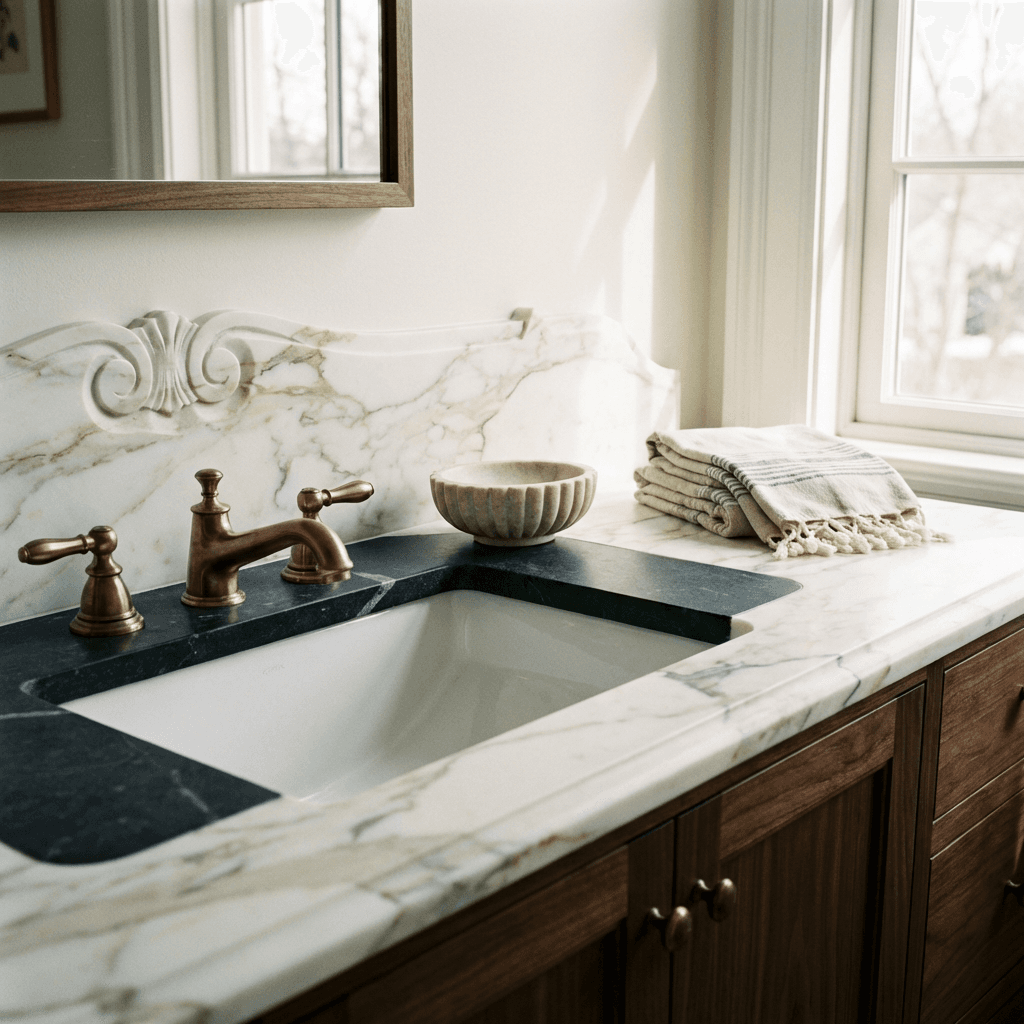 Use marble or stone for surfaces and accents