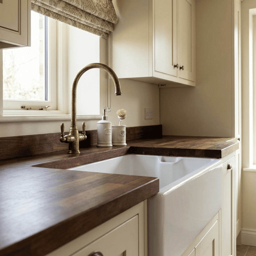 Use a farmhouse or undermount sink in fireclay