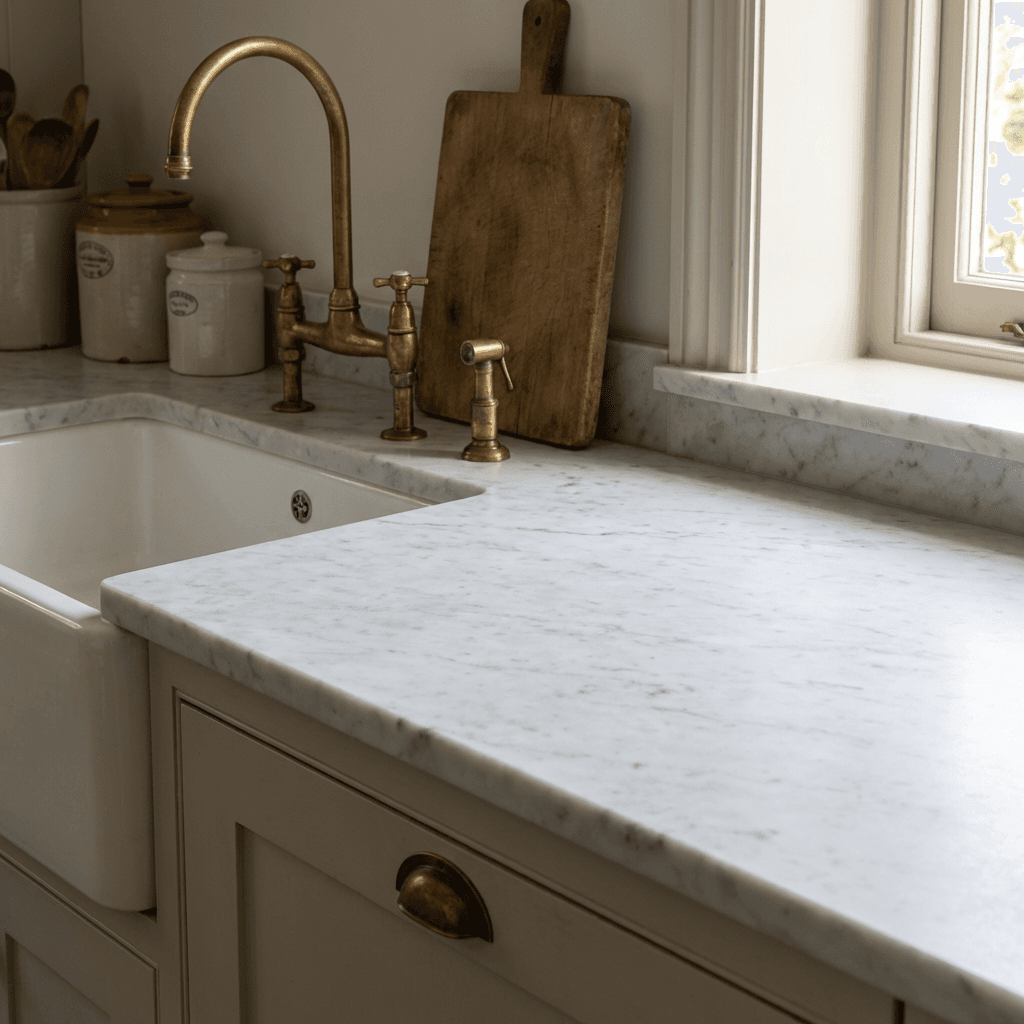 Choose natural stone or honed marble countertops