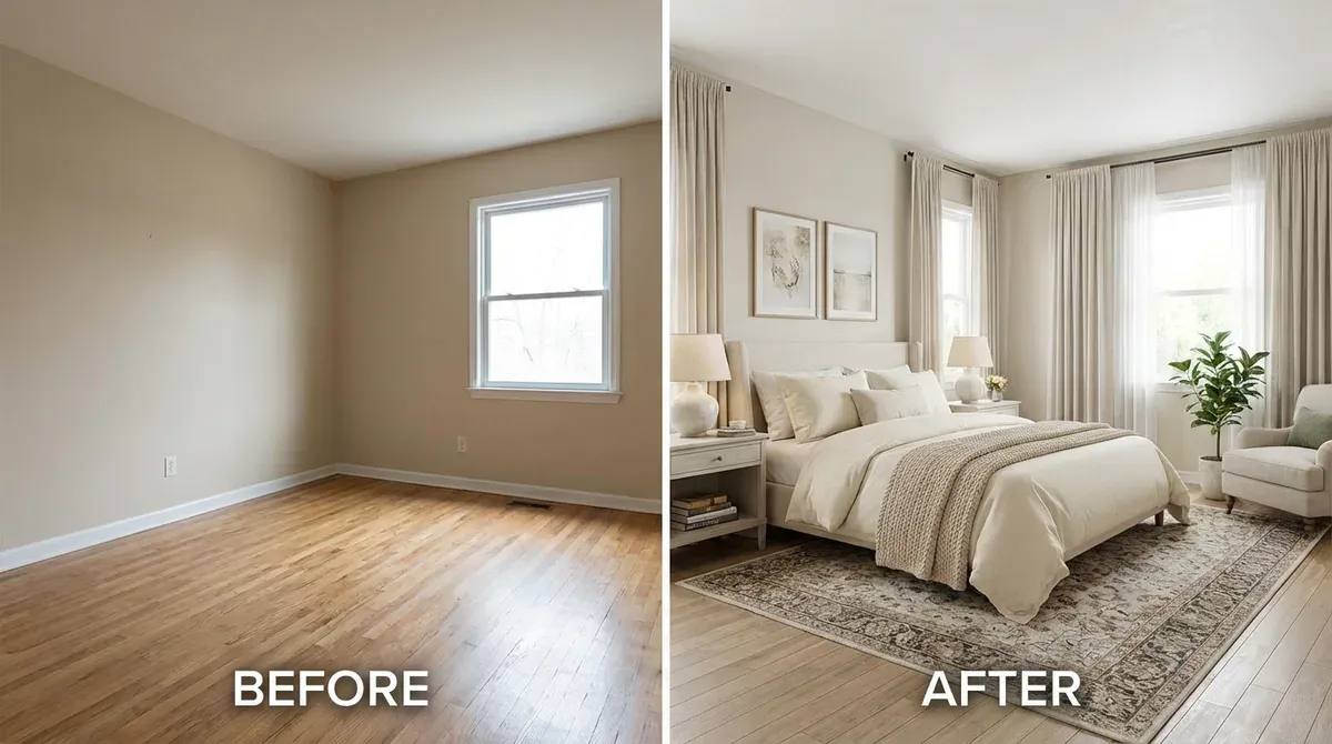 Before and after AI bedroom design transformation
