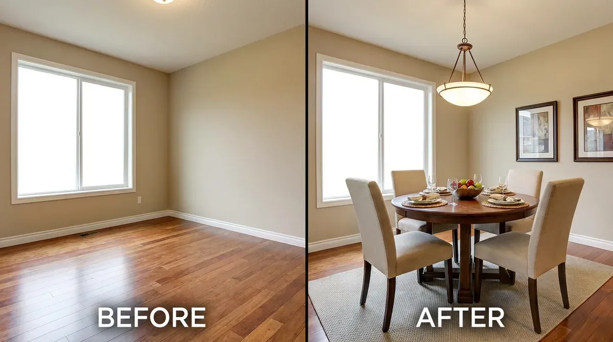Before and after AI dining room design transformation