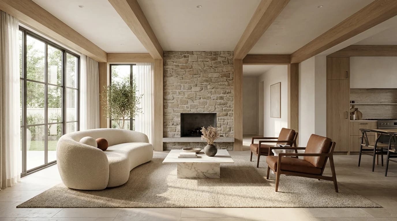 AI interior design render of a living room generated from a photo