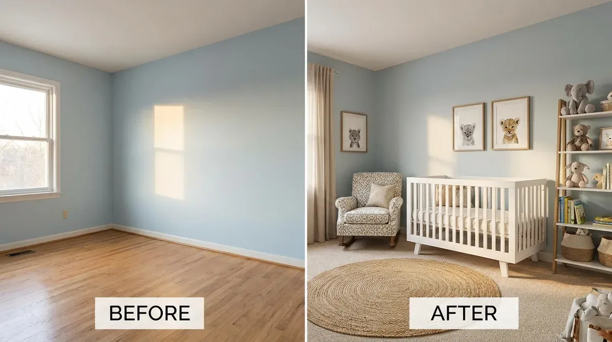 Before and after AI nursery design transformation